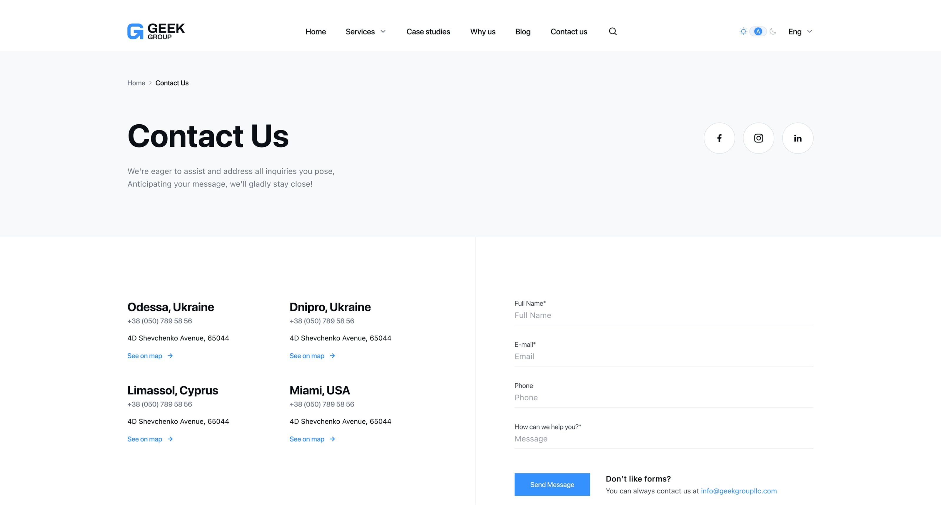 GeekGroup Contact Page, view 1