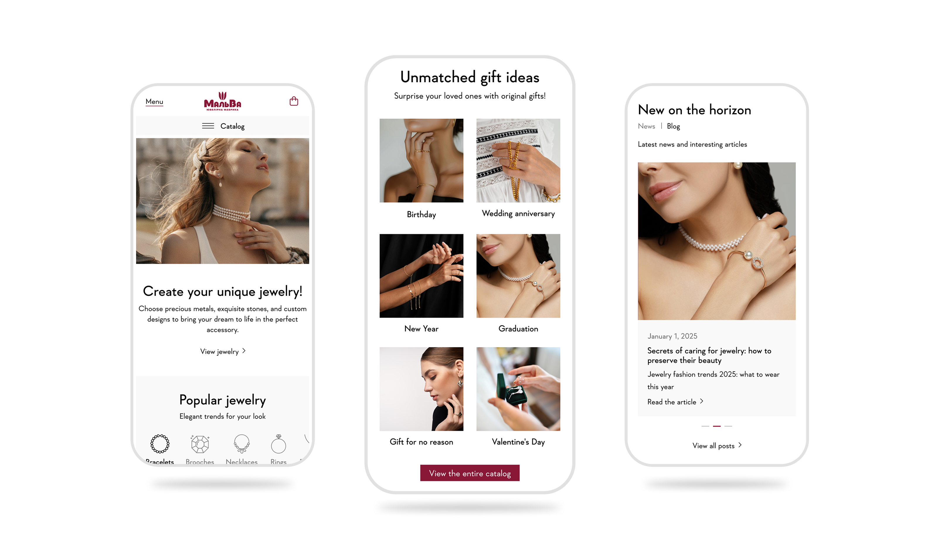 Malva Jewelry Homepage — Mobile